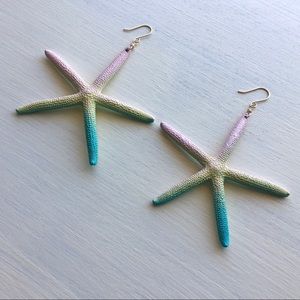 Handmade Spray Painted Real Starfish Gold Earrings